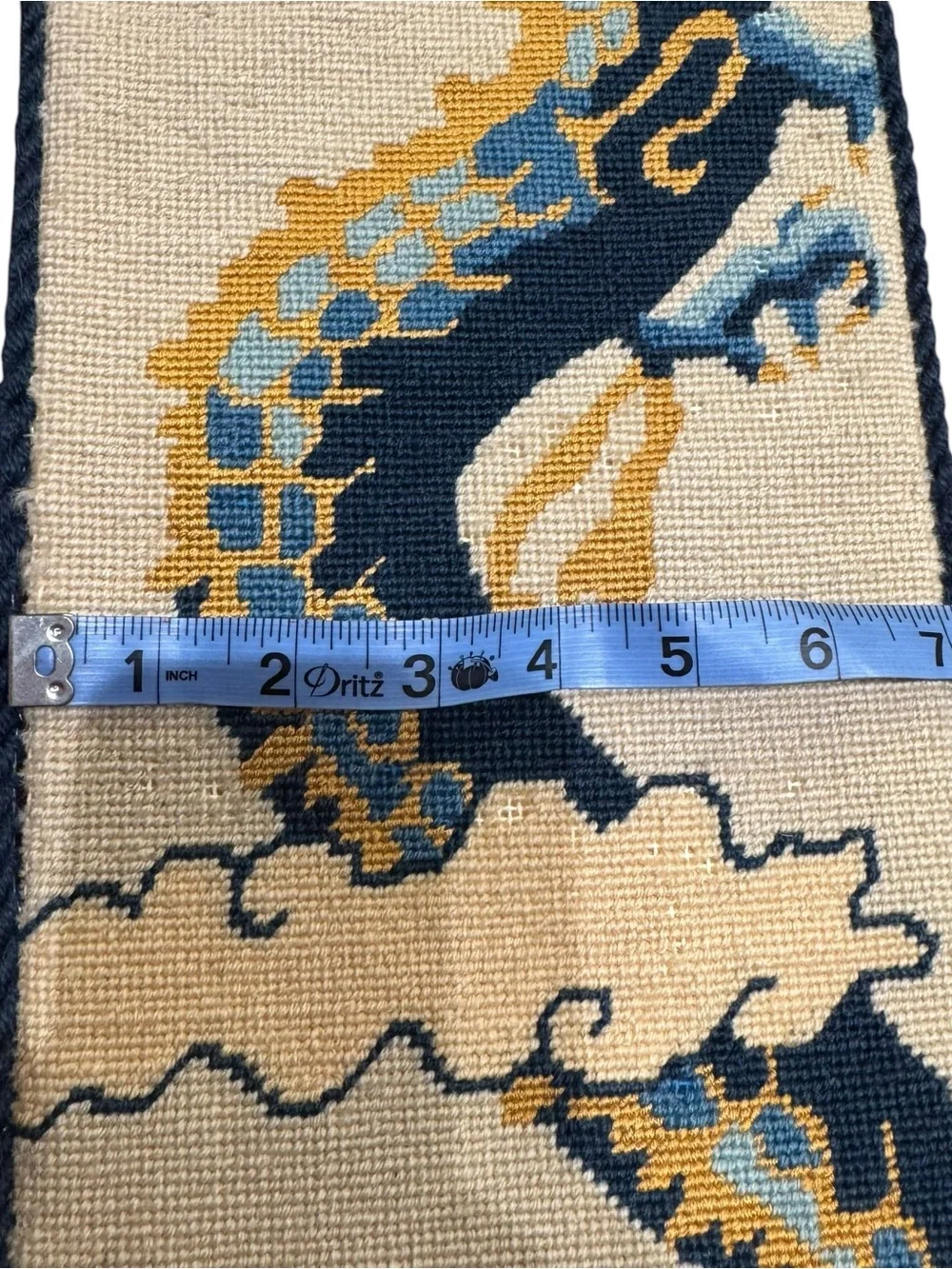 Vintage Asian Chinese Needlepoint Hanging Dragon Wall Art 60”x 7” Tapestry Brass